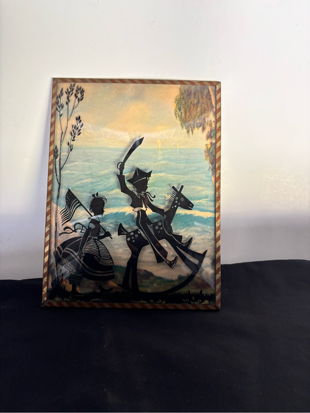 Vintage Silhouette Wall Art - Girl and Rocking Horse by the Sea